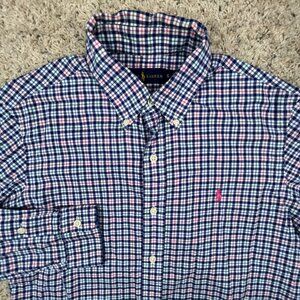 Ralph Lauren Shirt Mens Small Blue Pink Green Plaid Button Up L/S Flannel